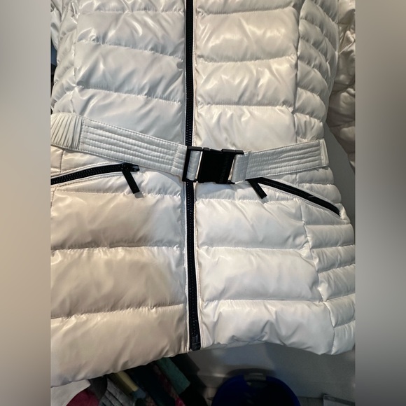 Micheal Micheal Kors faux fur white puffer quilted nylon coat w/belt plus scarf - Picture 3 of 11